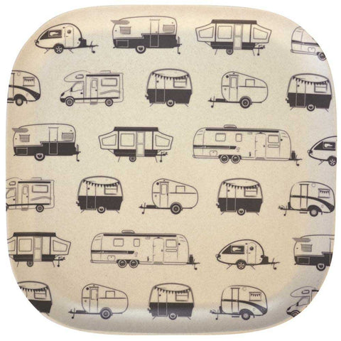 Bamboo plate 26cm square with grey caravans design