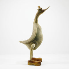 medium hand carved bamboo wood duck with hat and boots