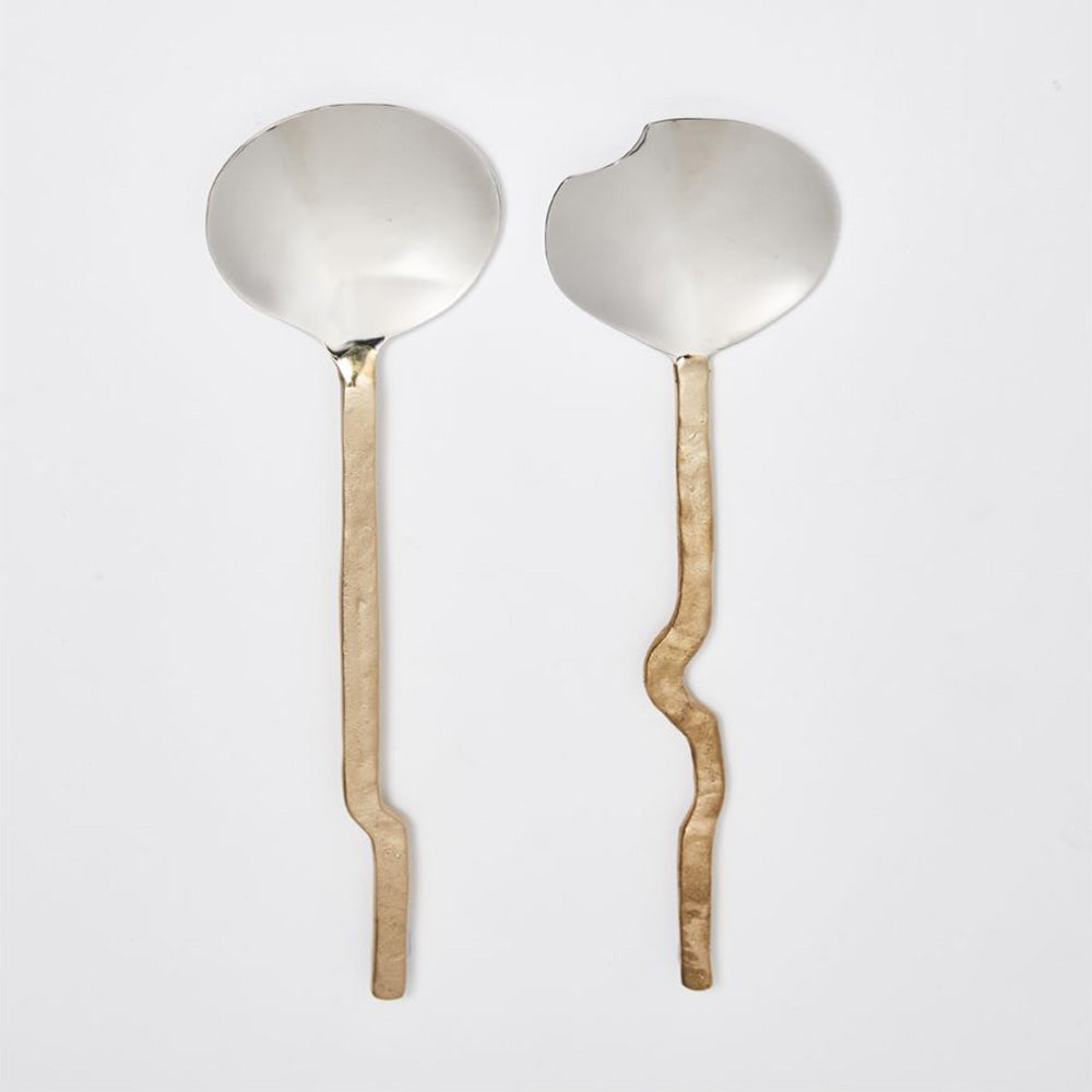 brass an steel salad servers