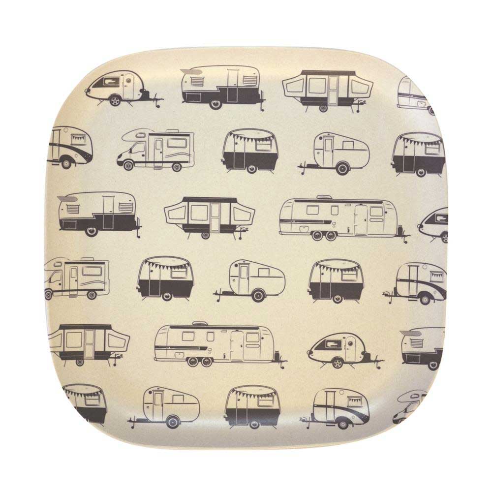 Bamboo palte 22cm square with grey caravans design