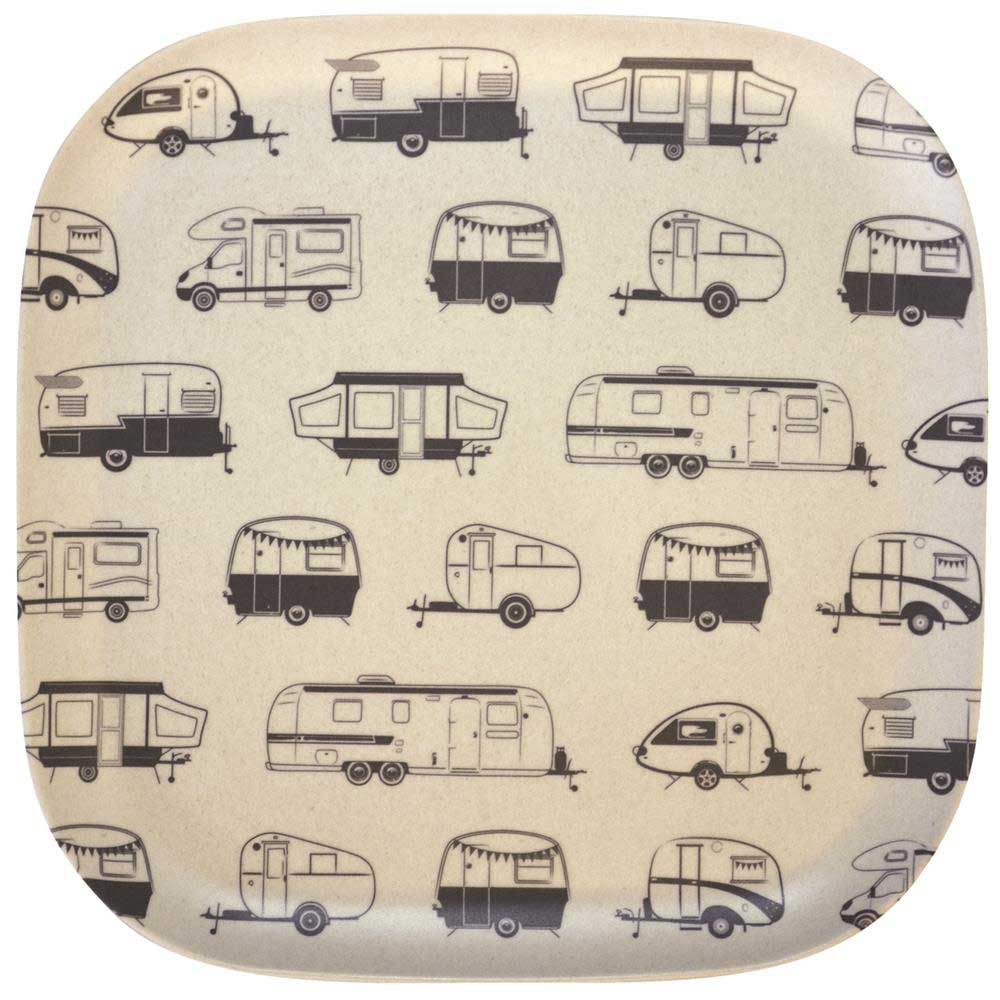 Bamboo plate 26cm square with grey caravans design