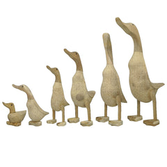 Ducks family of 6 hand carved in bamboo wood with webbed feet