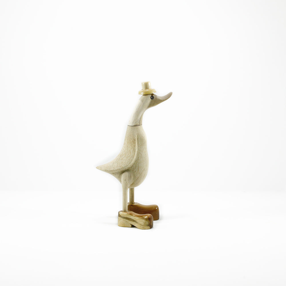 Extra small hand carved bamboo duck with hat and boots