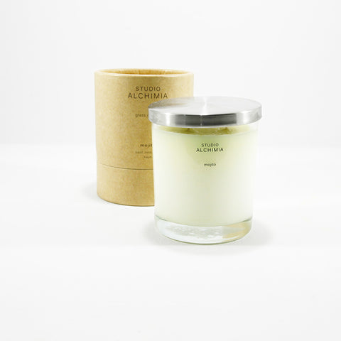 soy candle in glass jar with kraft packaging mojito fragrance