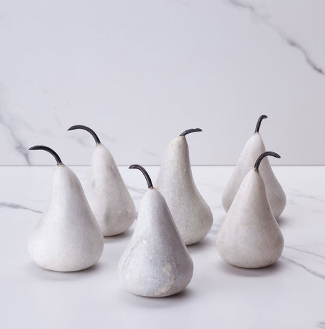Set of 6 white marble pears