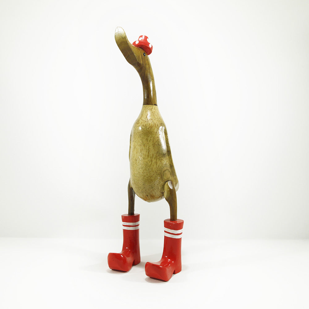 Duck hand carved in bamboo wood - with hat and gumboots - 40 cm