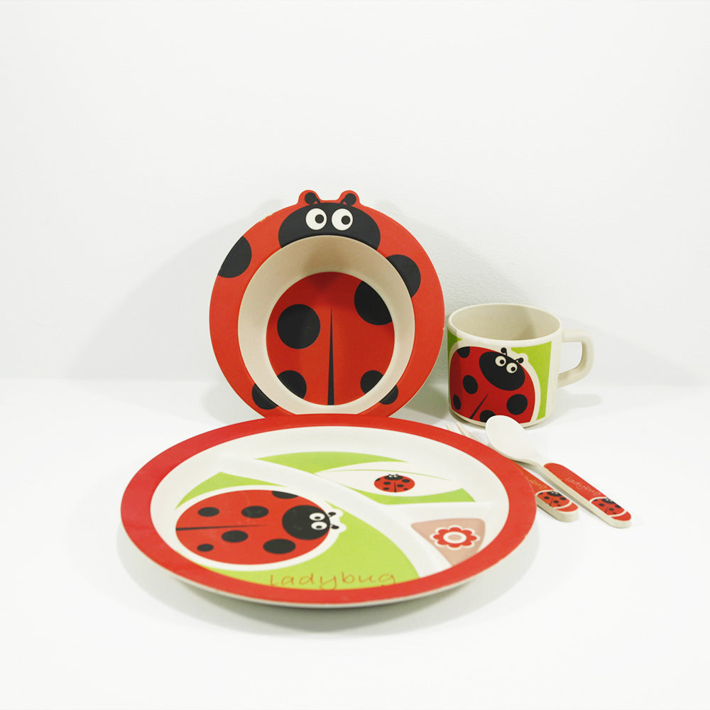 kids bamboo tableware set lady bug design