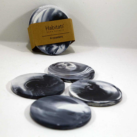Coasters - black marbled porcelain - set of 4