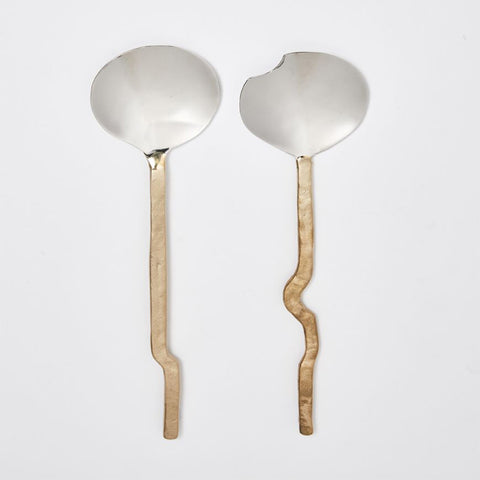 brass an steel salad servers