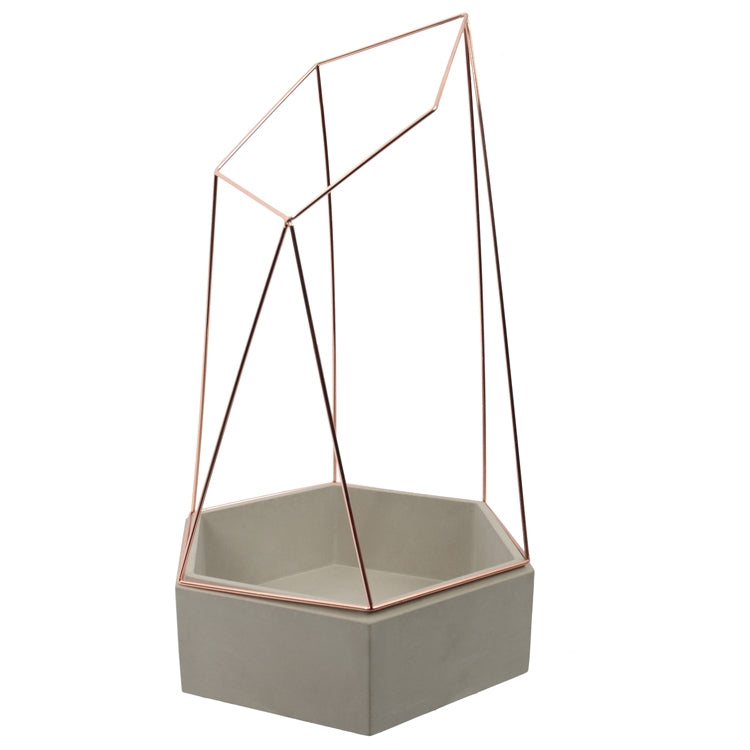 Planter - polished concrete - hex shape with copper wire cage