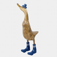Duck hand carved in bamboo wood - with hat and gumboots - 40 cm