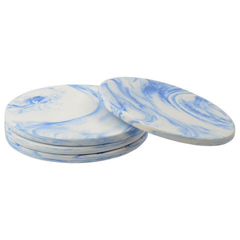 Coasters - blue marbled porcelain - set of 4