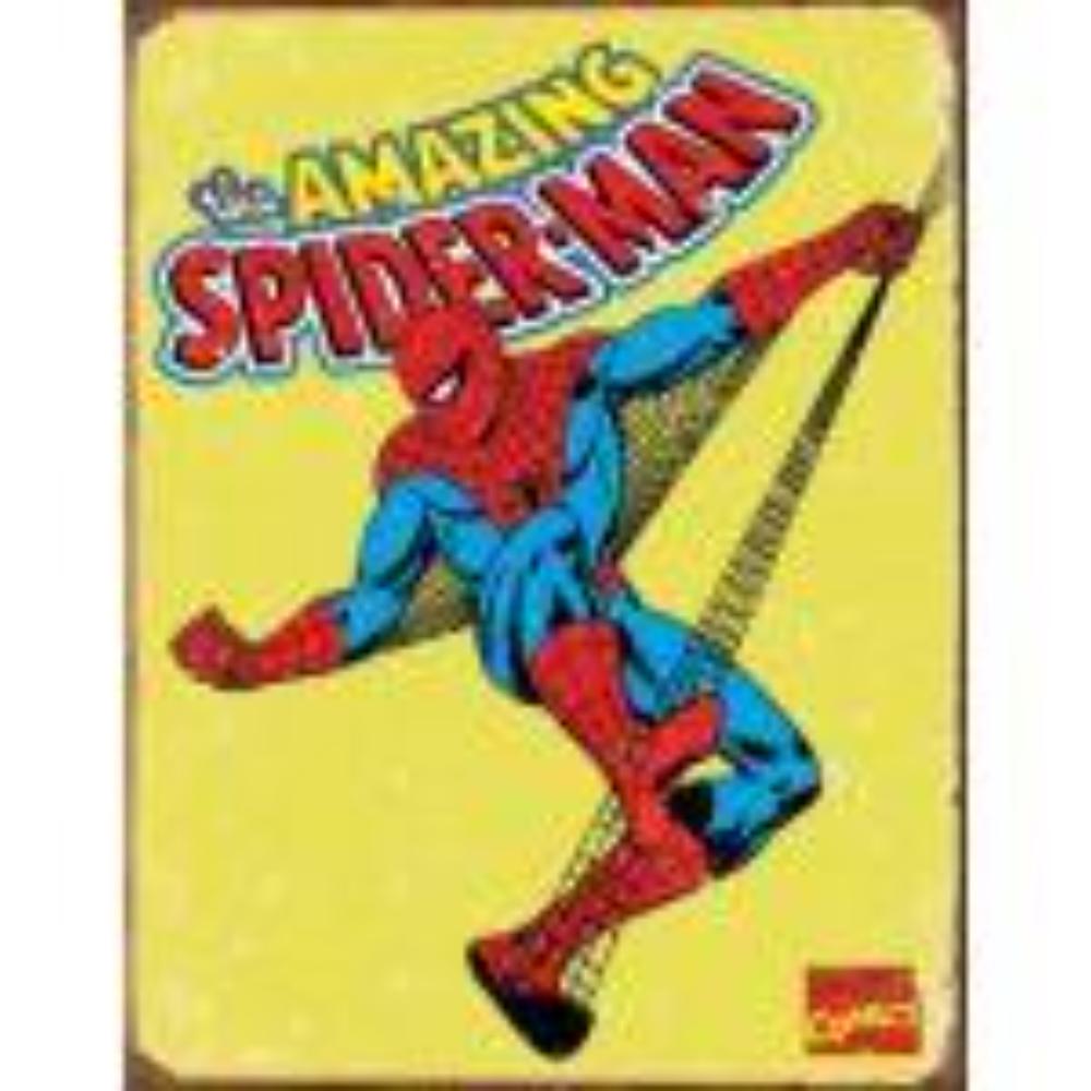 The Amazing Spiderman on a retro tin sign
