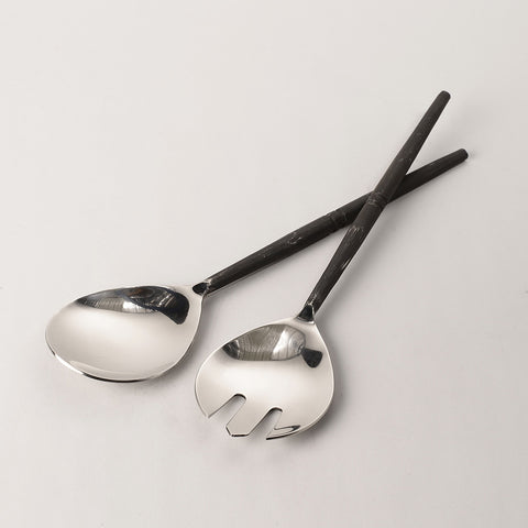 salad servers made from stainless steel with burnished handles
